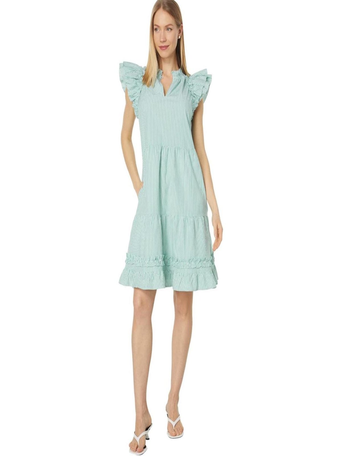 Vineyard Vines Dress | Green Striped Ruffled Tiered Dress