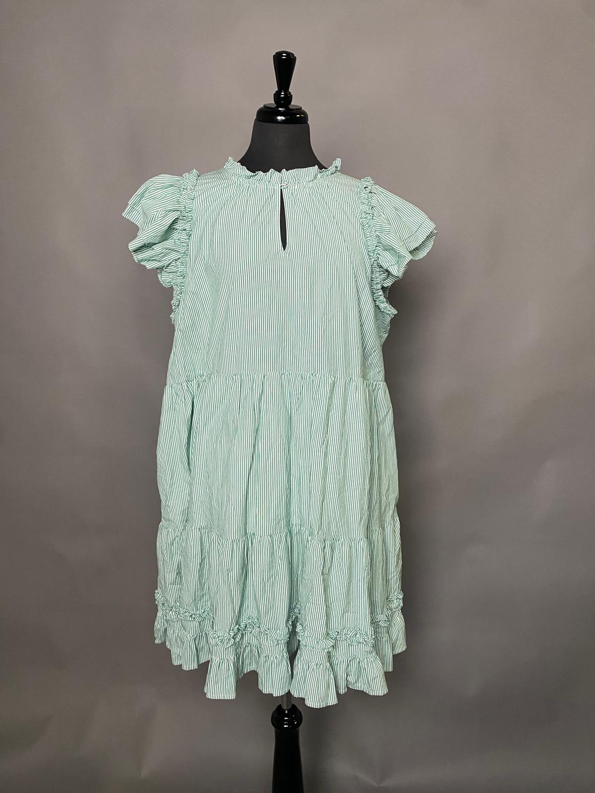 Vineyard Vines Green Striped Tiered Ruffle Dress Front